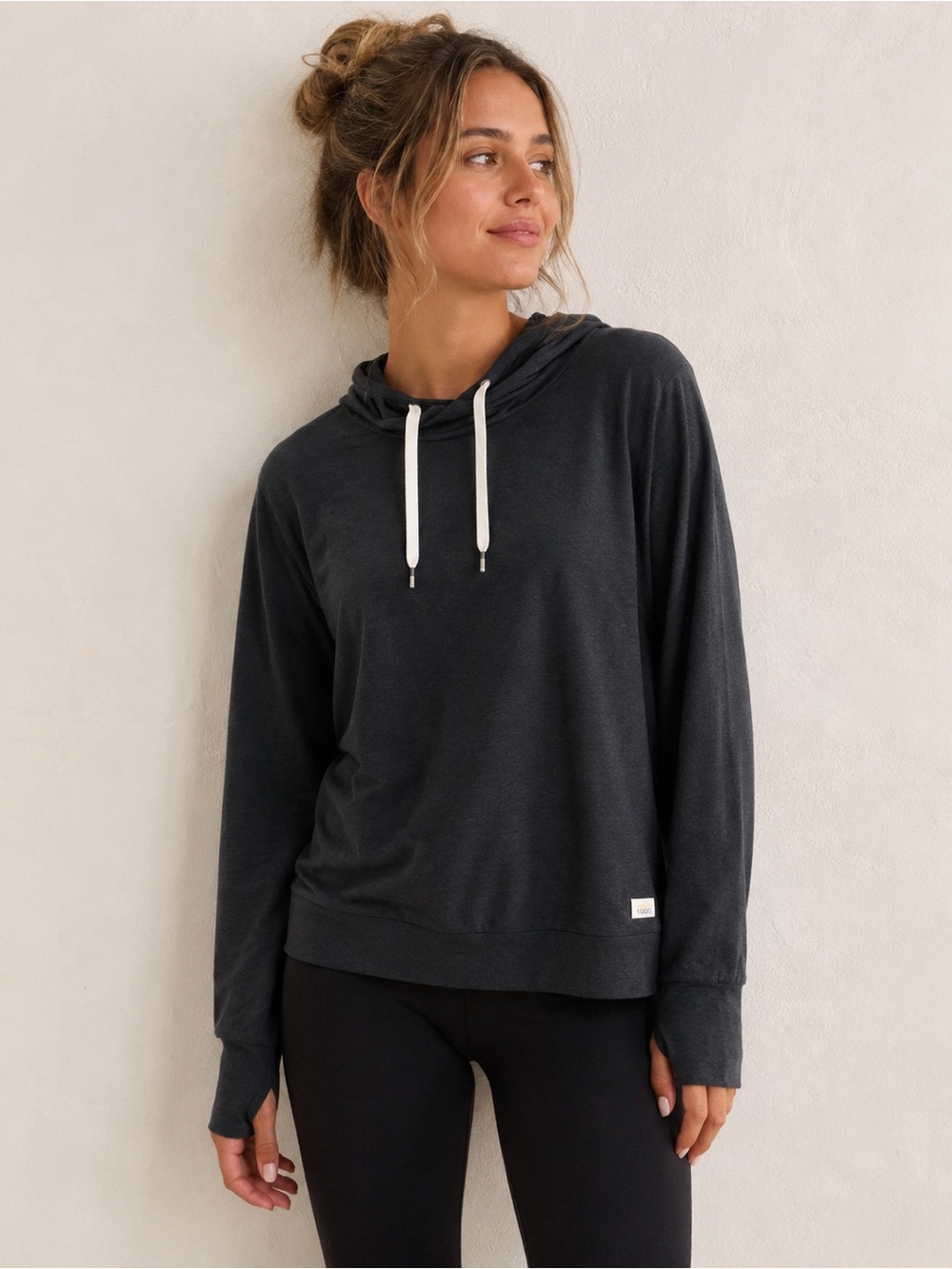 Vuori Washed Black Lightweight Hooded Pullover